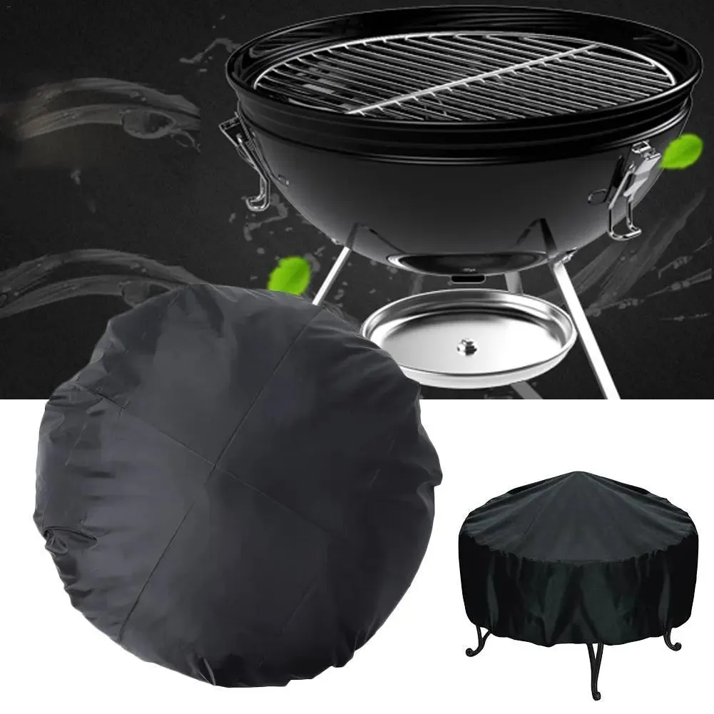 112cm Outdoor Black Round Waterproof Bbq Grill Dust Cover Dustproof Balcony Fire Pit Cover