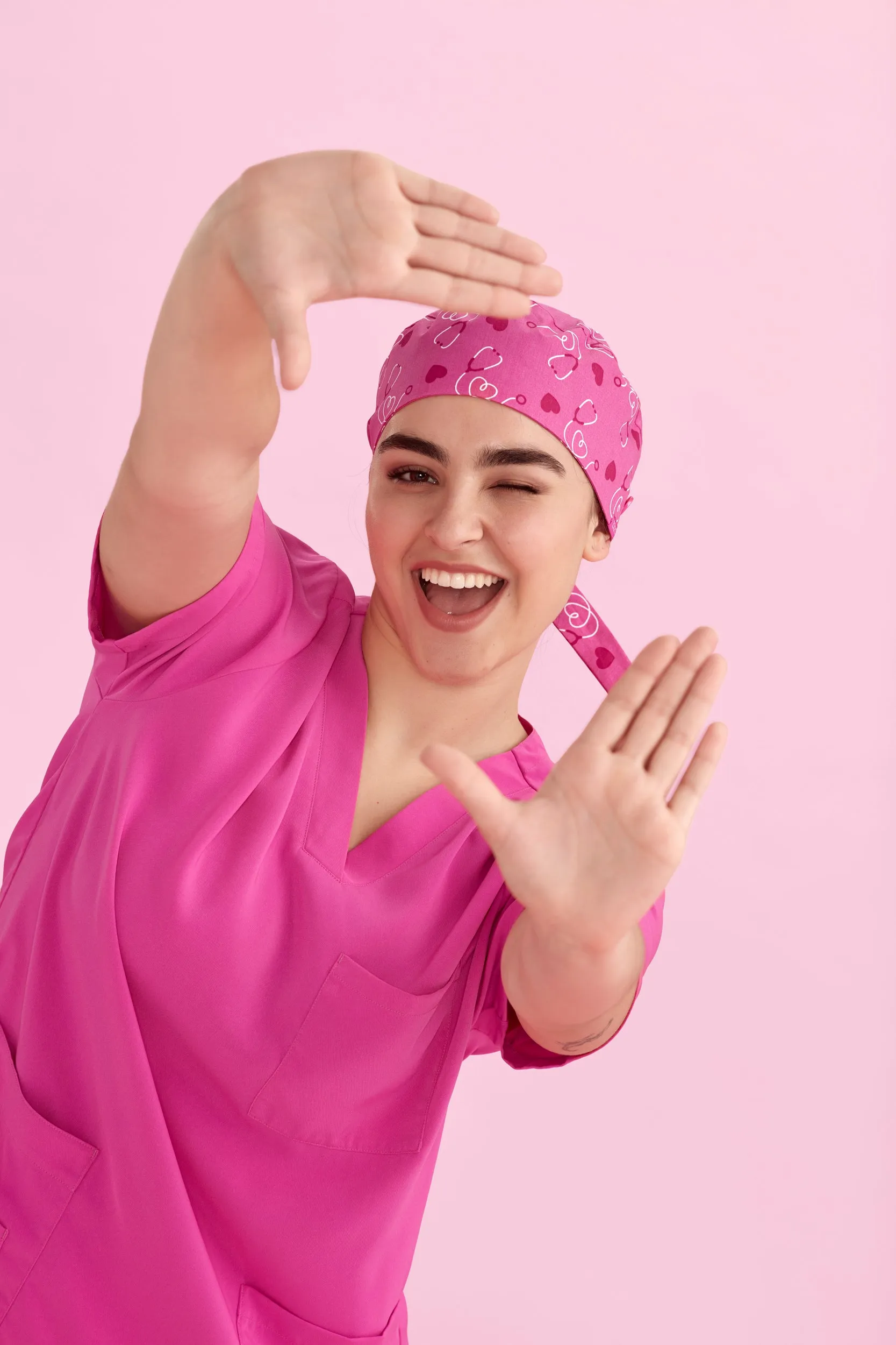 Biz Care Printed Unisex Scrub Cap - Pink for National Breast Cancer Foundation