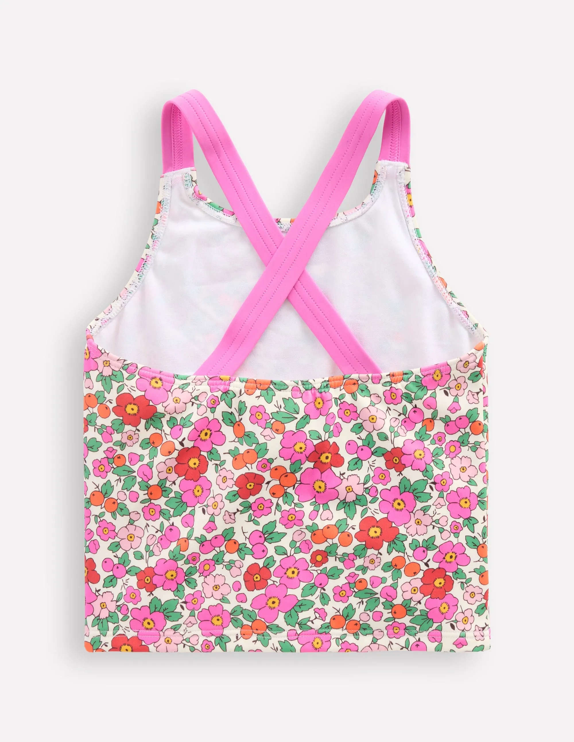 Cross-back Tankini Top-Pink Apple Blossom Floral