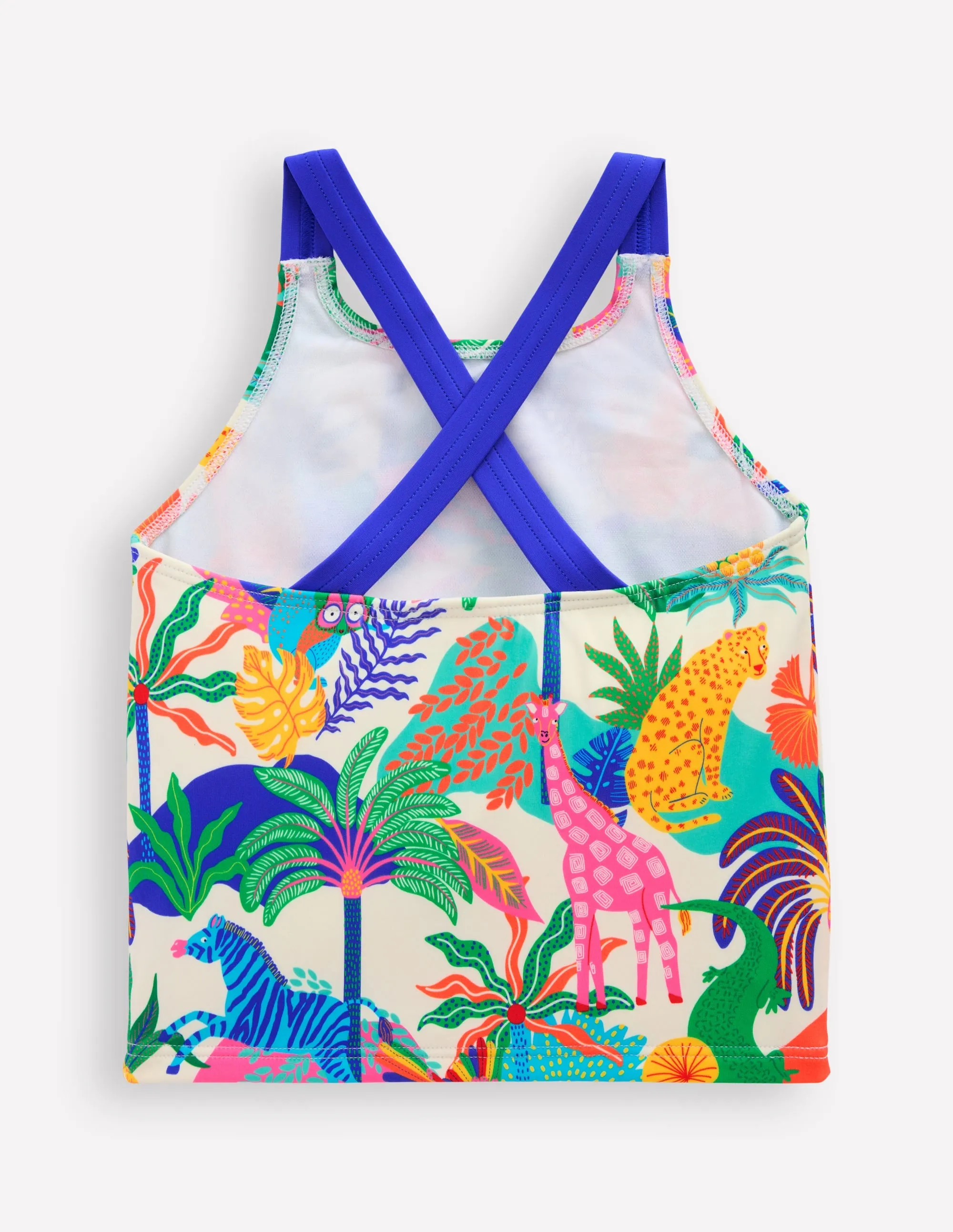 Cross-back Tankini Top-Soft Ivory Multi Jungle