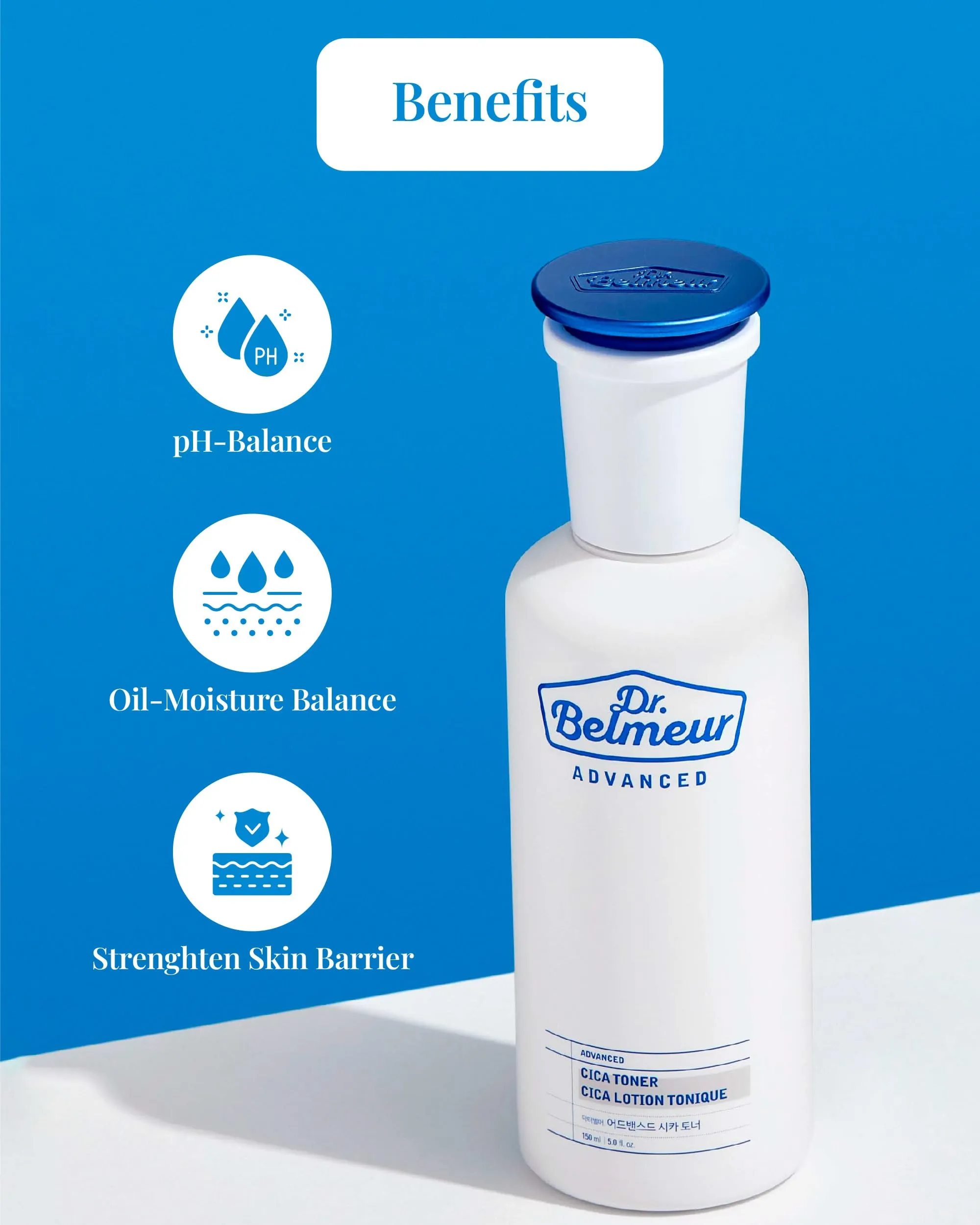 Dr. Belmeur Advanced CICA Toner (5.1fl oz) - Soothing, Hydrating for Sensitive Skin. Balances pH & Moisture. Korean Skin Care. Centella Asiatica, Panthenol.