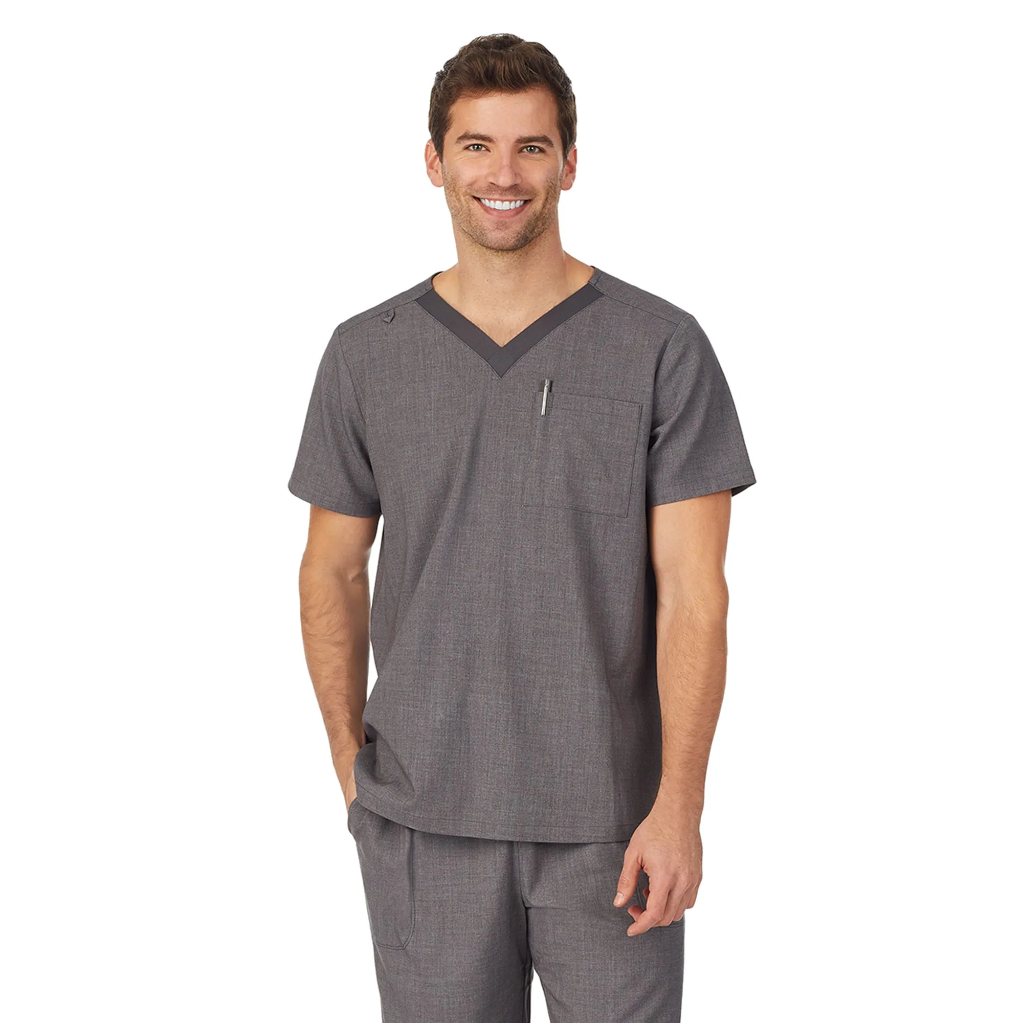 Mens Scrub V-Neck Top with Chest Pocket