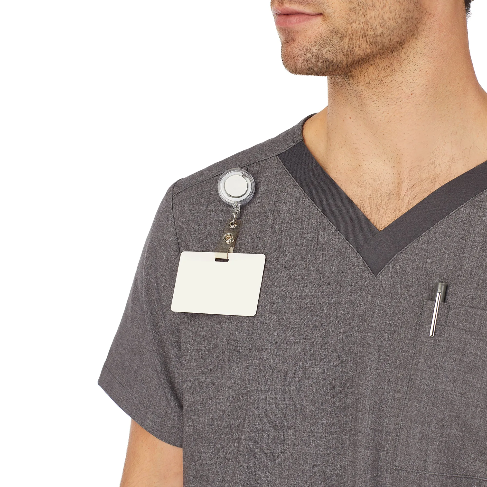 Mens Scrub V-Neck Top with Chest Pocket