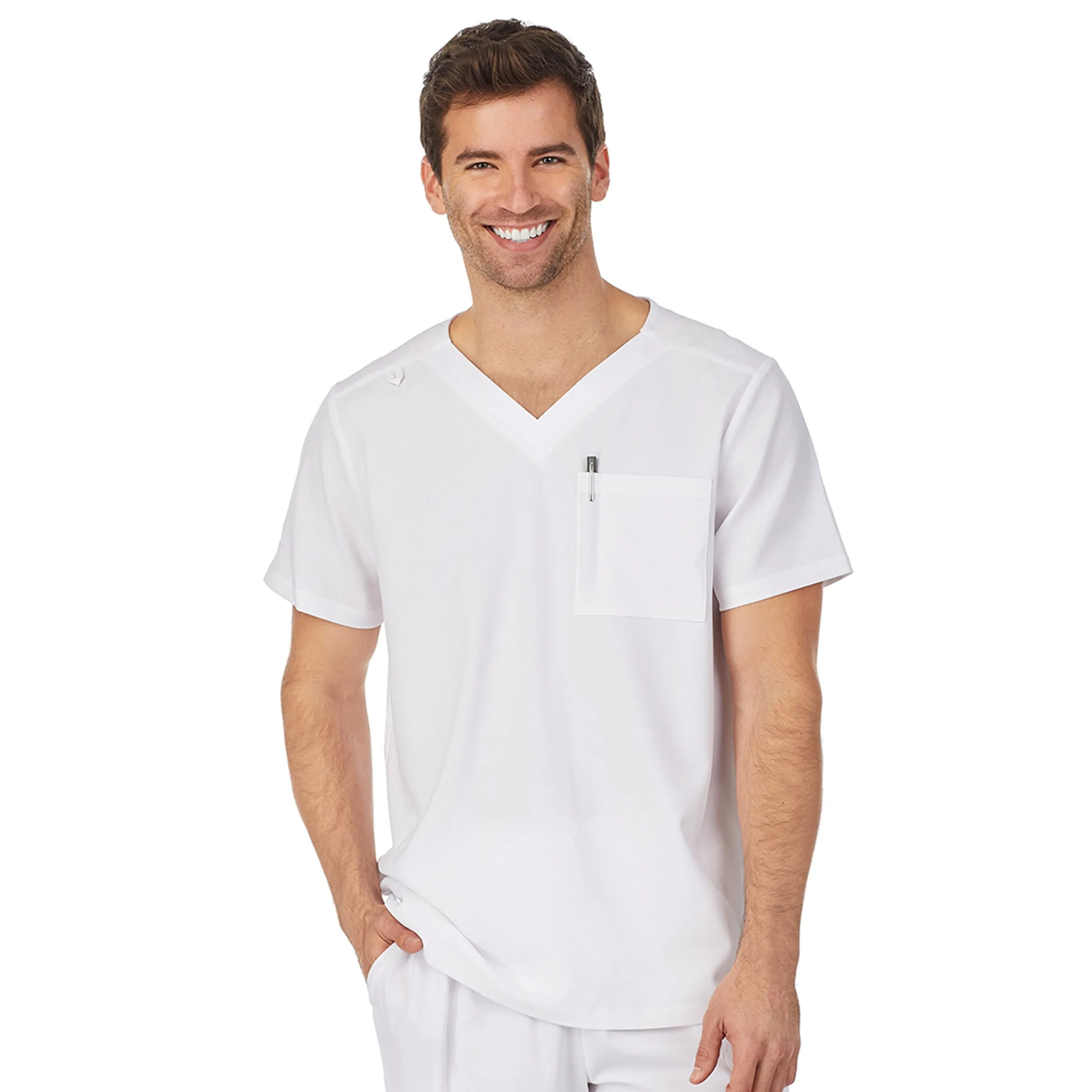 Mens Scrub V-Neck Top with Chest Pocket