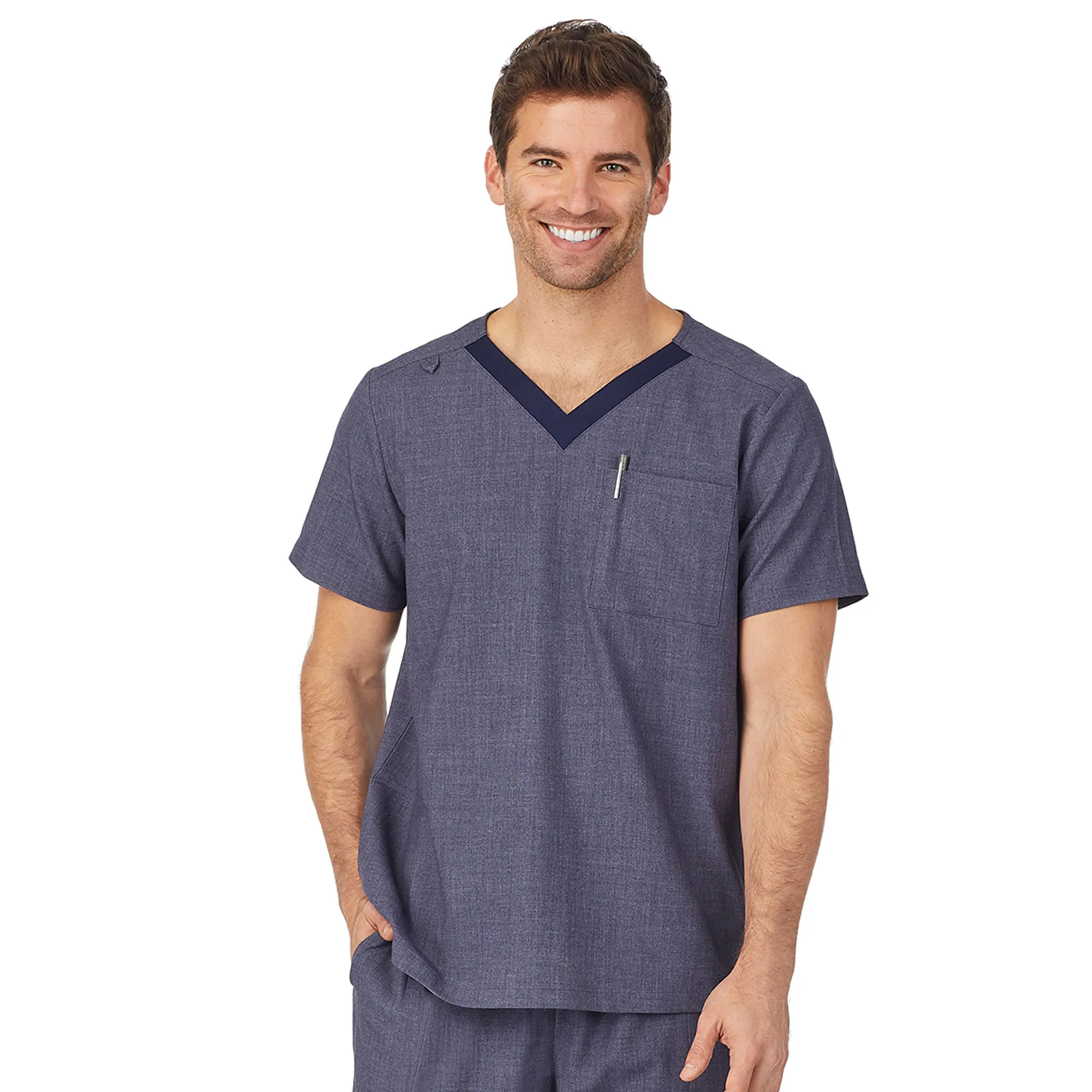 Mens Scrub V-Neck Top with Chest Pocket