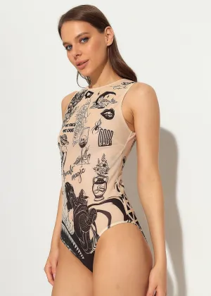 Sphinx Smart Swimsuit SPF 50  Unique Tattoo One-Piece for Women