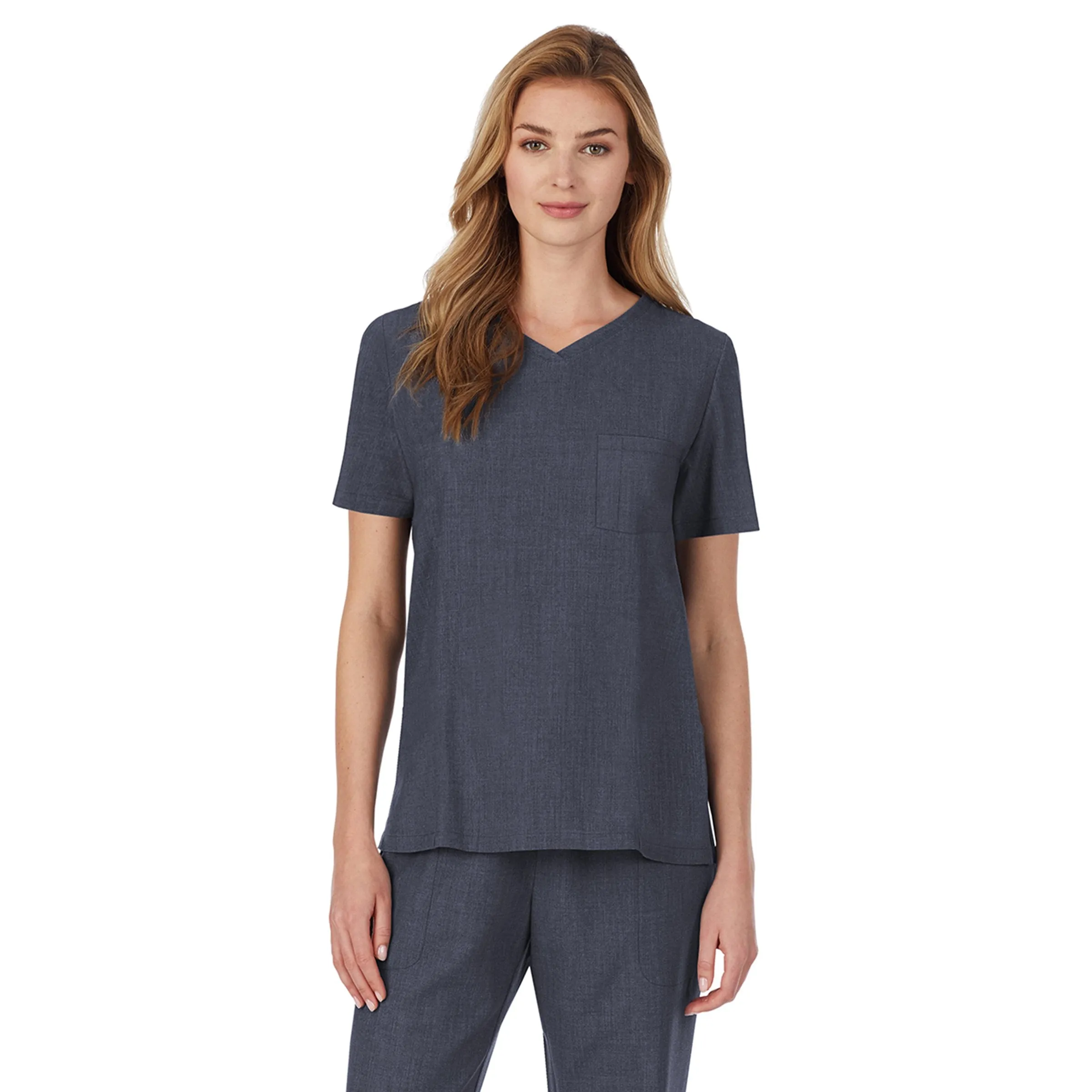 Womens Scrub V-Neck Top with Chest Pocket PETITE