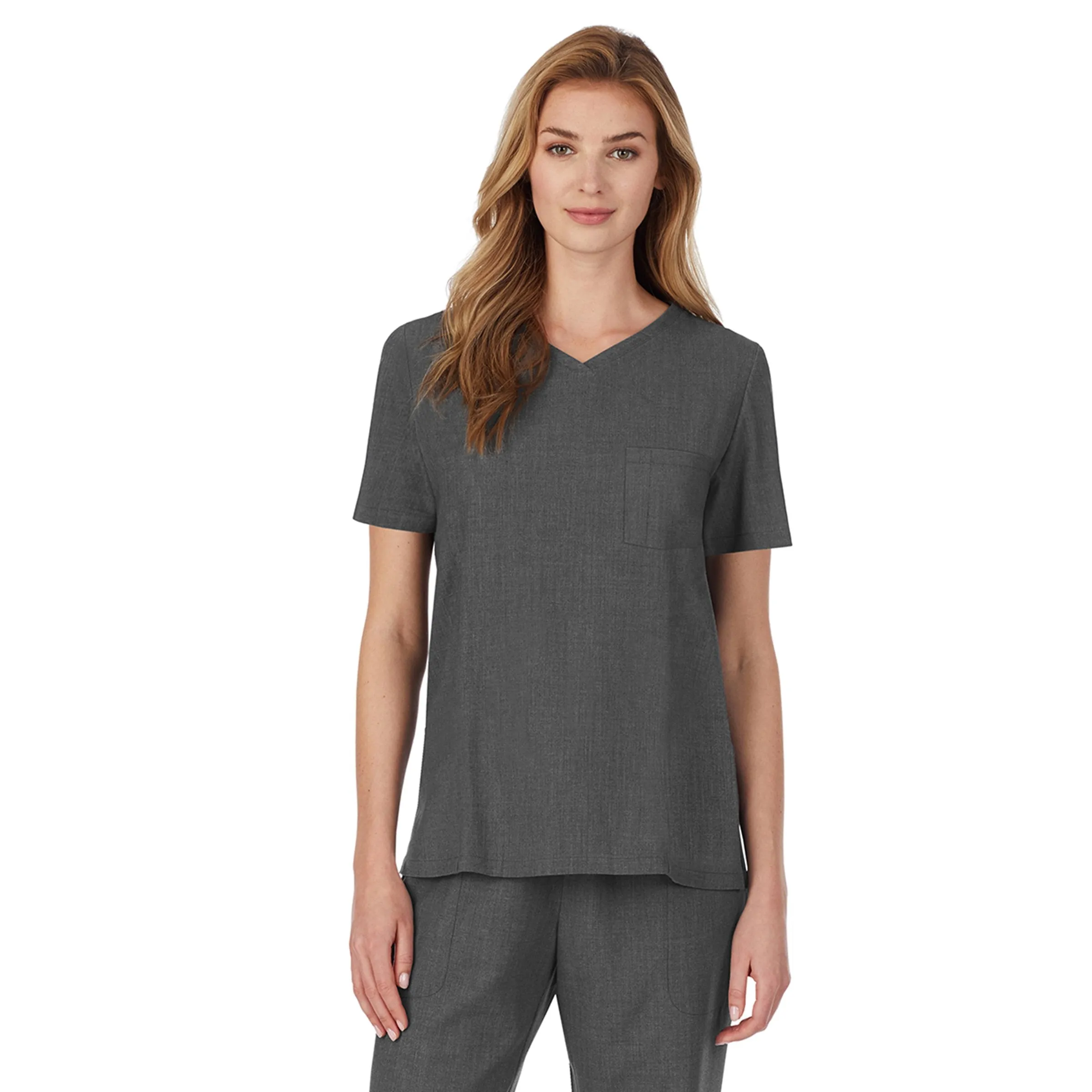 Womens Scrub V-Neck Top with Chest Pocket PETITE