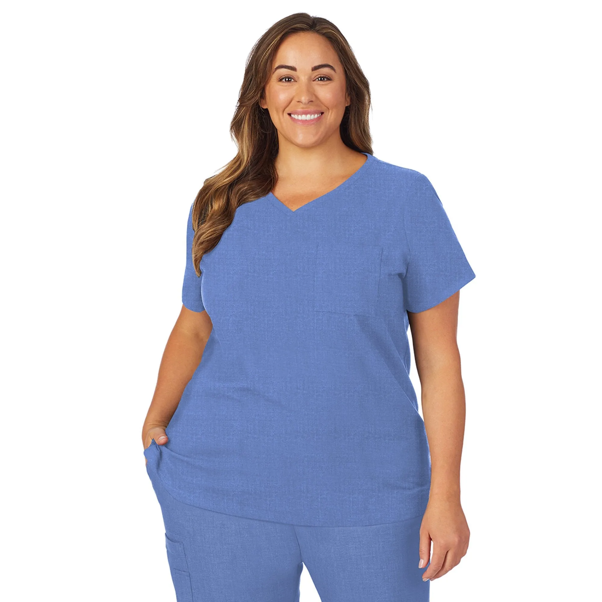 Womens Scrub V-Neck Top with Chest Pocket PLUS