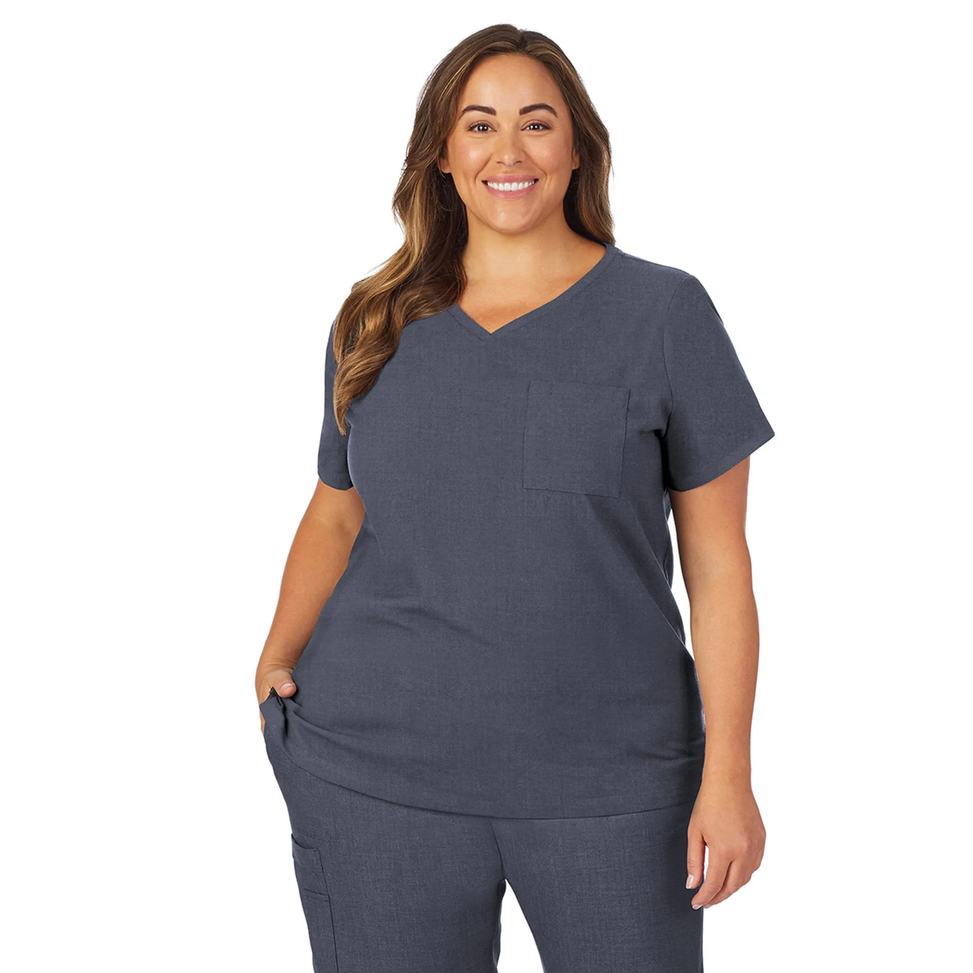 Womens Scrub V-Neck Top with Chest Pocket PLUS