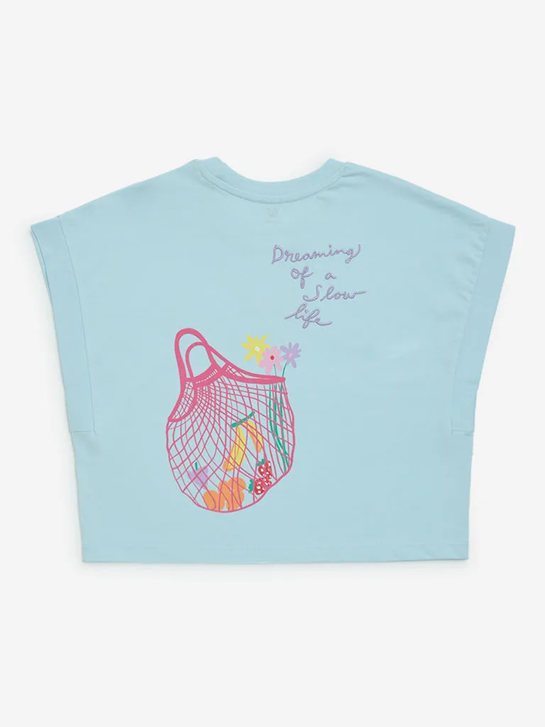 Y&F Kids Blue Floral Pattern Cotton Top
